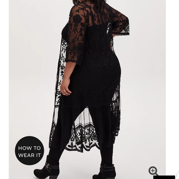 π1X-4X BLK SHEER MESH & FLORAL EMBROIDERY KIMONO - Picture 2 of 3